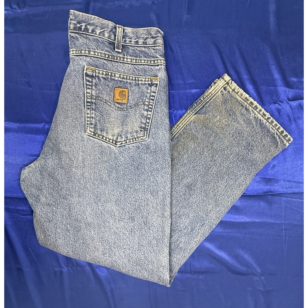Carhartt Men's 36x32 Flannel Lined Relaxed Fit Workwear Blue Denim Jeans - Thick